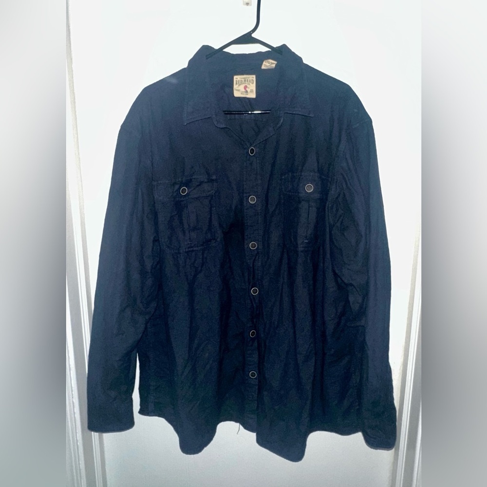 RedHead Men's Casual Button Down Shirt - Dark Blue - Picture 2 of 4